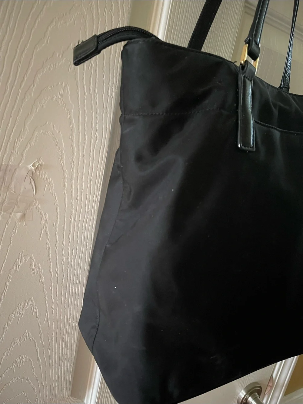 MICHAEL KORS Black Nylon Medium Tote with Gold tone Hardwares .